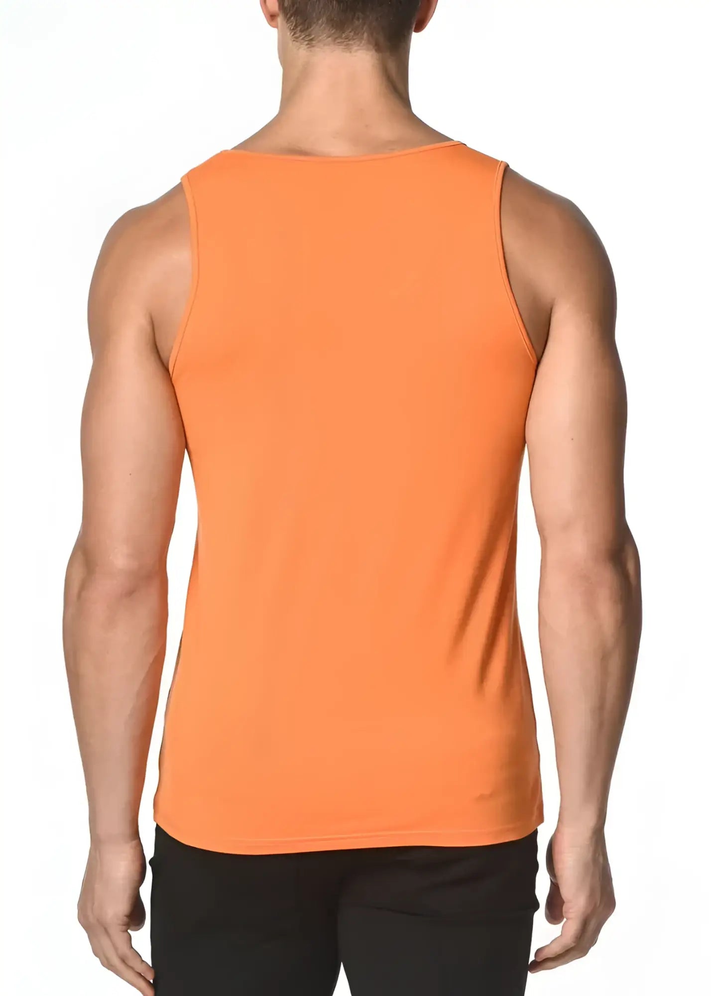 Orange solid stretch jersey sleeveless athletic tank top designed for comfortable activewear use