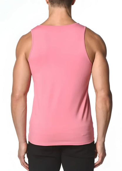 A sleek solid stretch jersey tank top in pink sleeveless with smooth fabric finish for comfortable wear