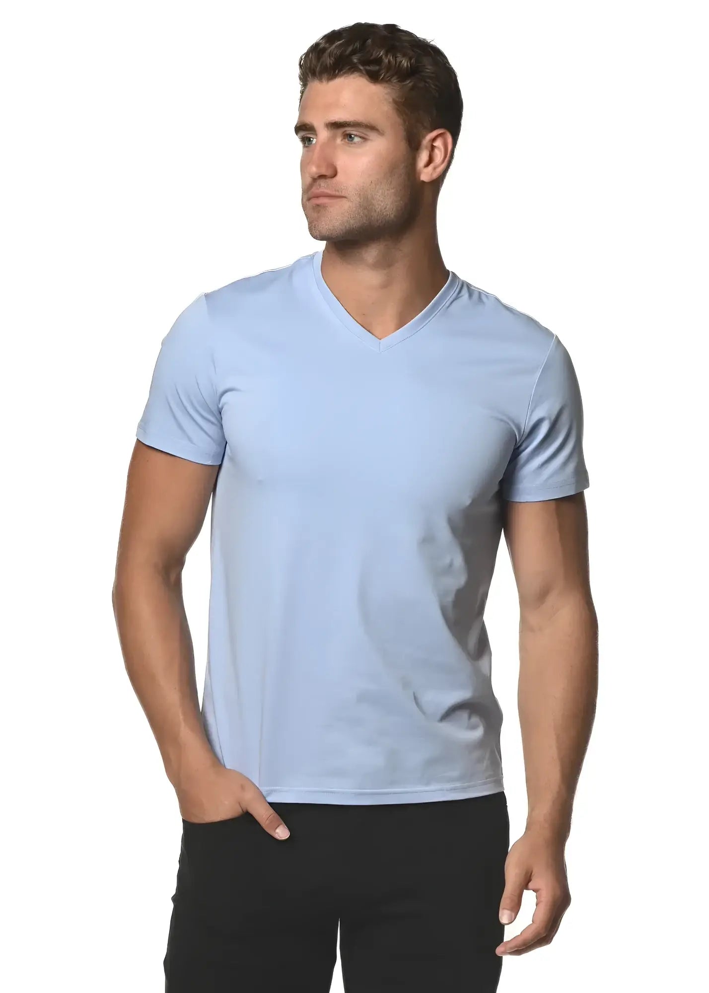 Light blue sorona v-neck tee short-sleeved t-shirt made from sorona fabric ideal for casual wear