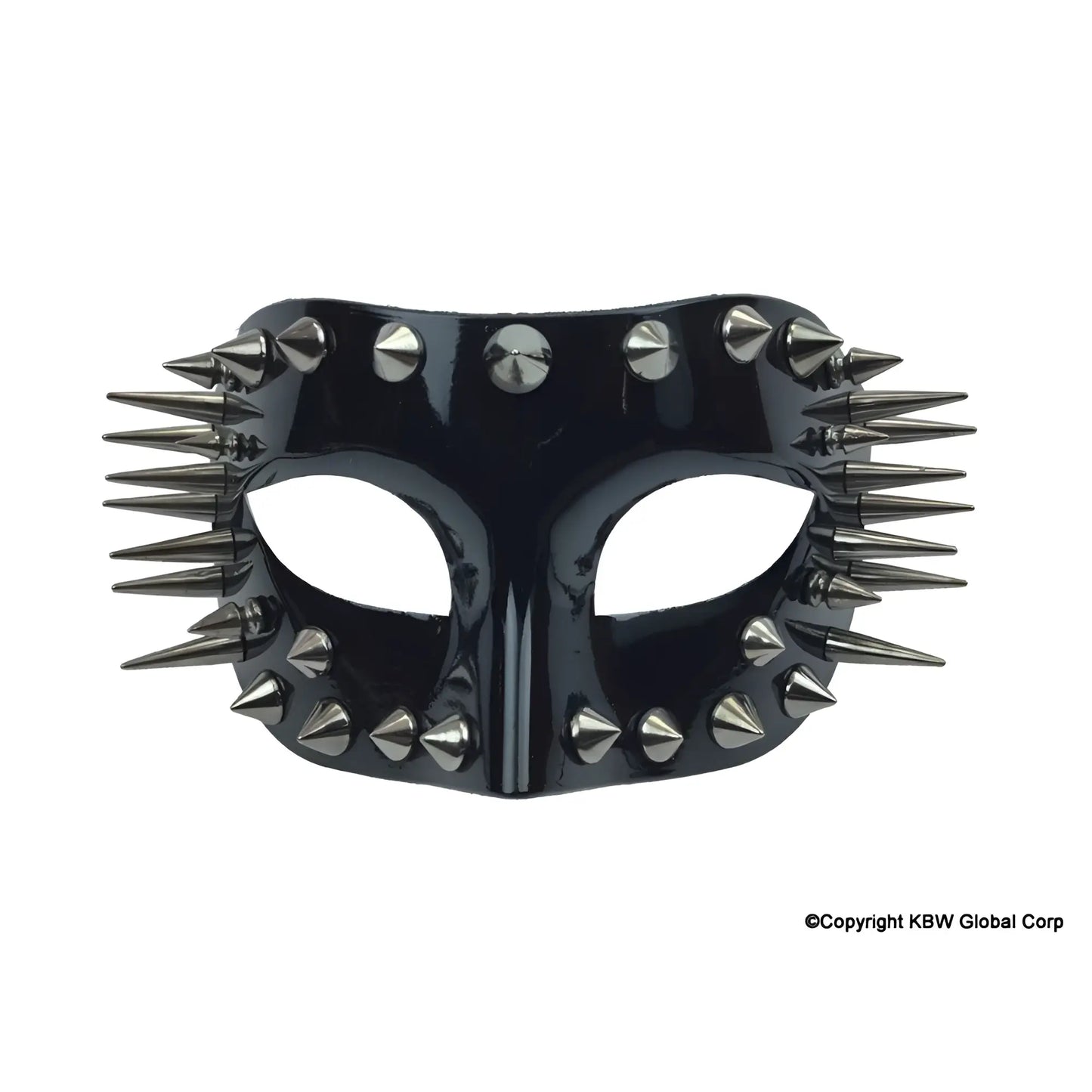 Spikes half face mask in black glossy material adorned with silver toned spikes for edgy style