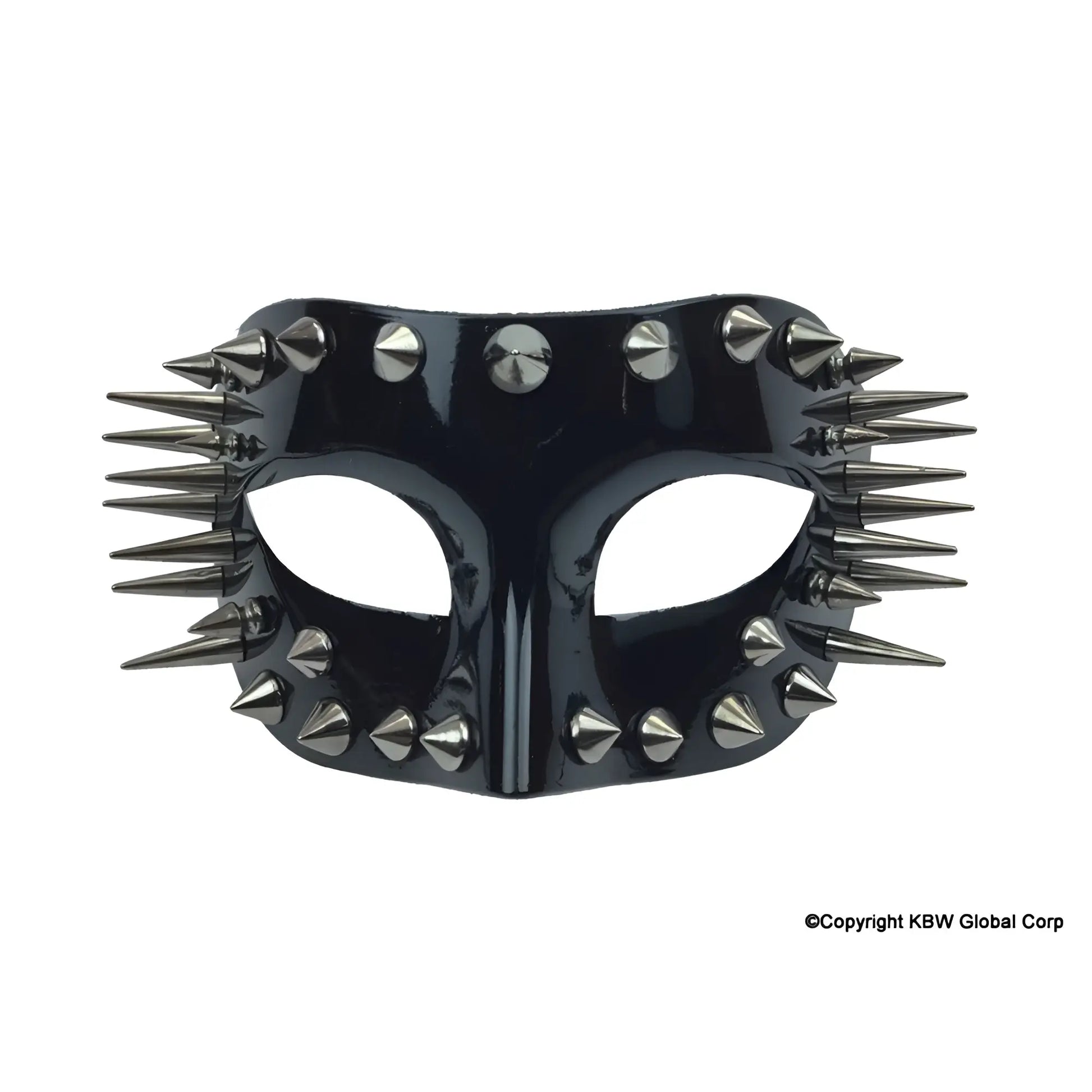 Spikes half face mask in black glossy material adorned with silver toned spikes for edgy style