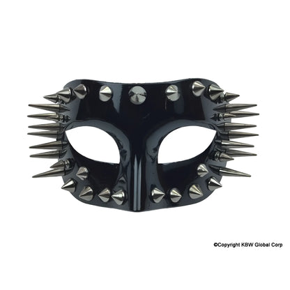 Spikes half face mask in black glossy material adorned with silver toned spikes for edgy style