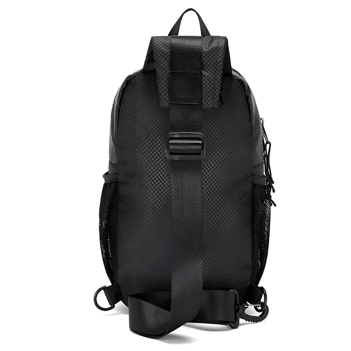 Sport crossbody sling bag black mesh with adjustable strap and side pockets for convenient carrying