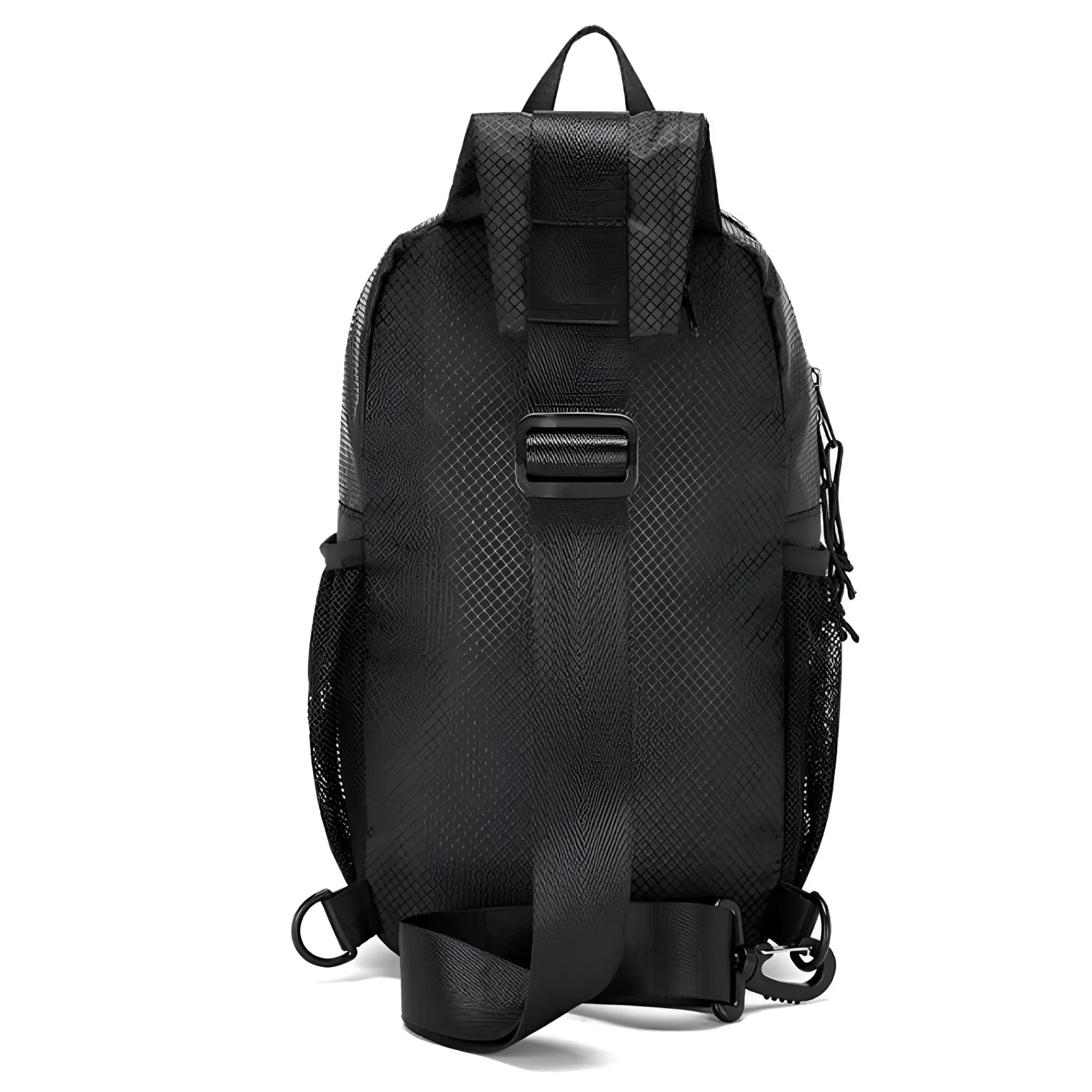 Sport crossbody sling bag black mesh with adjustable strap and side pockets for convenient carrying