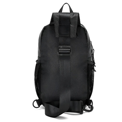 Sport crossbody sling bag black mesh with adjustable strap and side pockets for convenient carrying
