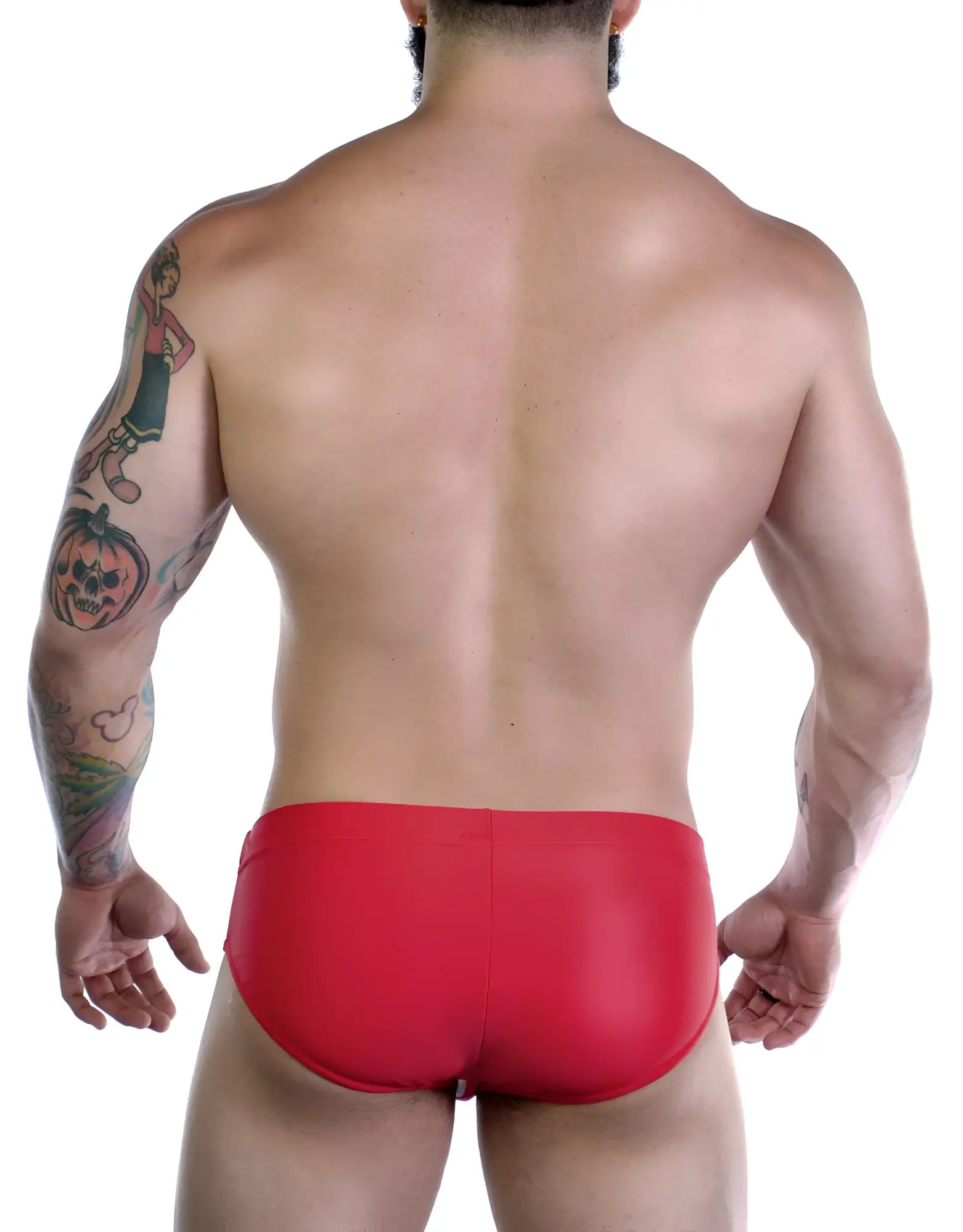 Sportivo bikini red glossy swim trunks made of smooth material for active beach and pool use