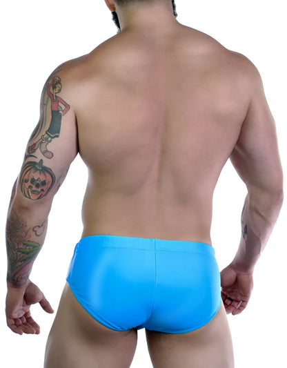 Sportivo bikini teal bright blue shiny swim trunks designed for sporty water activities and beachwear