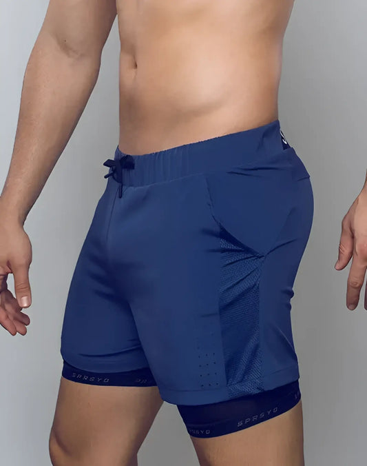 Navy blue spr max short athletic shorts with mesh side panels and drawstring waistband for active wear