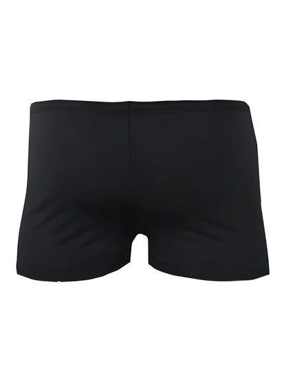 Black square trunk briefs with smooth, form-fitting fabric and a simple, classic design