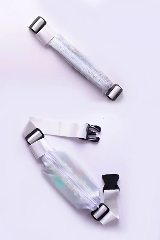 Ssbab runing belt transparent holographic with white adjustable straps and black buckles for hands free carrying