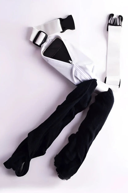 Ssb bag running belt white nylon fanny pack with black zipper and adjustable straps for secure fit