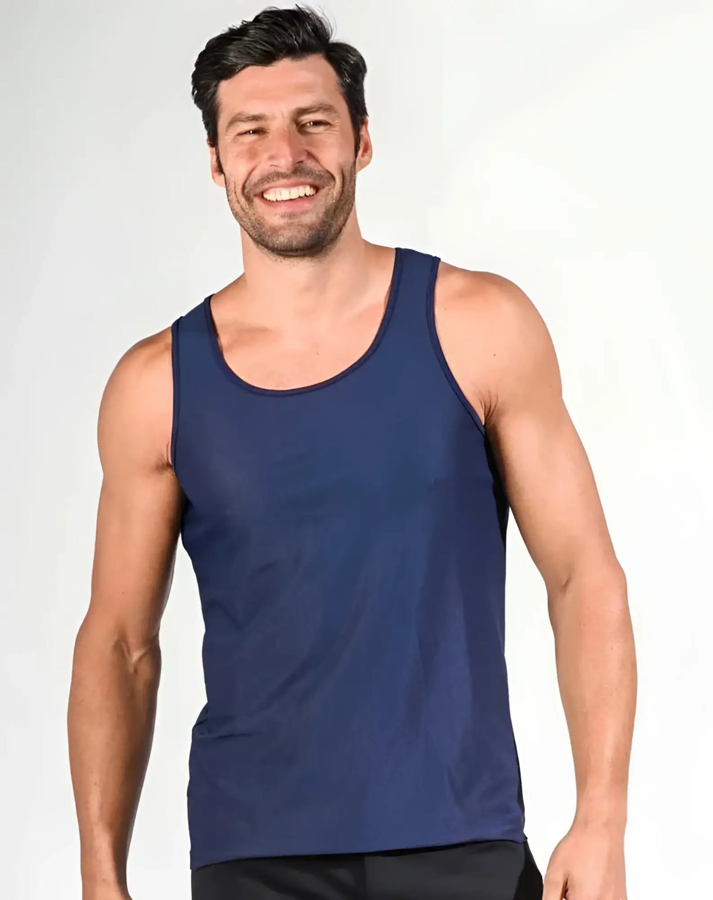 Navy blue sleeveless airflex mesh performance tank top tshirt st33le size m designed for active wear