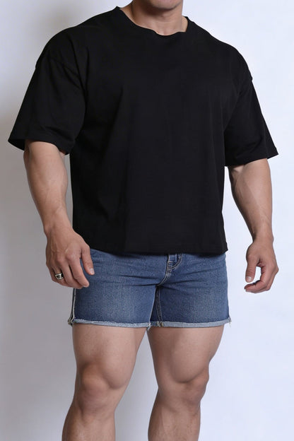 Jed North Men's Raw-Cut Boxy Crop Tee - Black