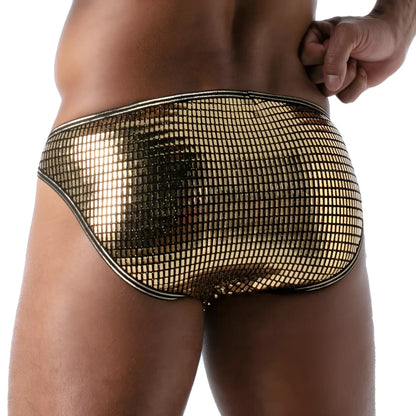 Star bikini brief gold metallic mesh briefs with black trim for stylish swimwear or lingerie look