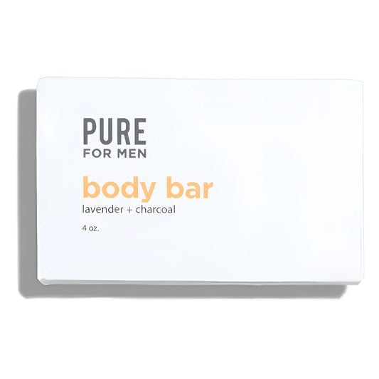 White rectangular box for the stay ready bar pure for men lavender and charcoal body bar 4 oz packaging