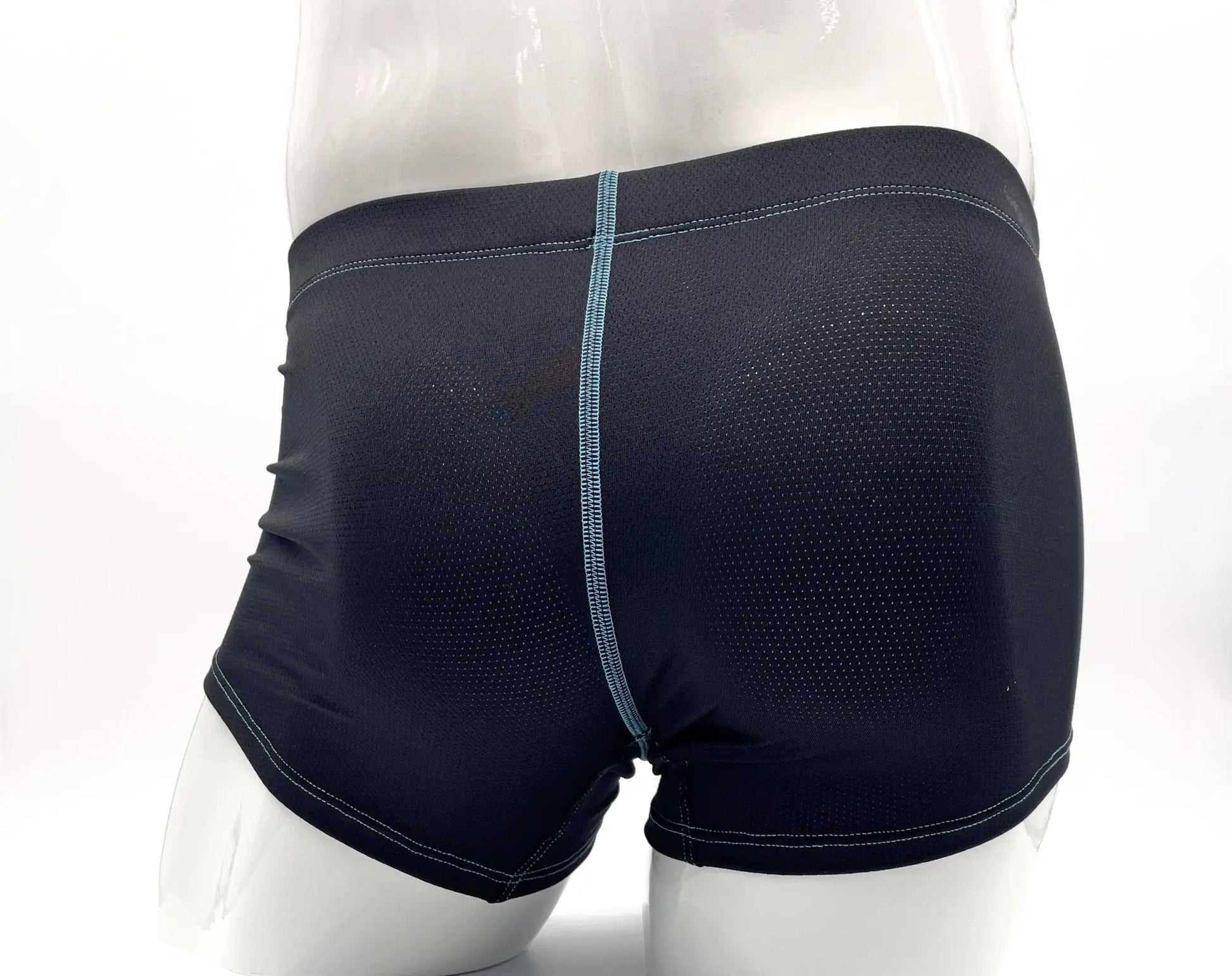 Stitch big boy pouch boxer brief blue in black mesh with subtle blue seam and white stitching along the edges