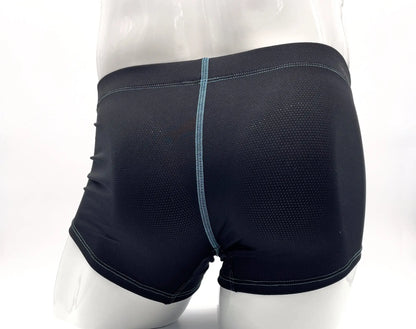 Stitch big boy pouch boxer brief blue in black mesh with subtle blue seam and white stitching along the edges