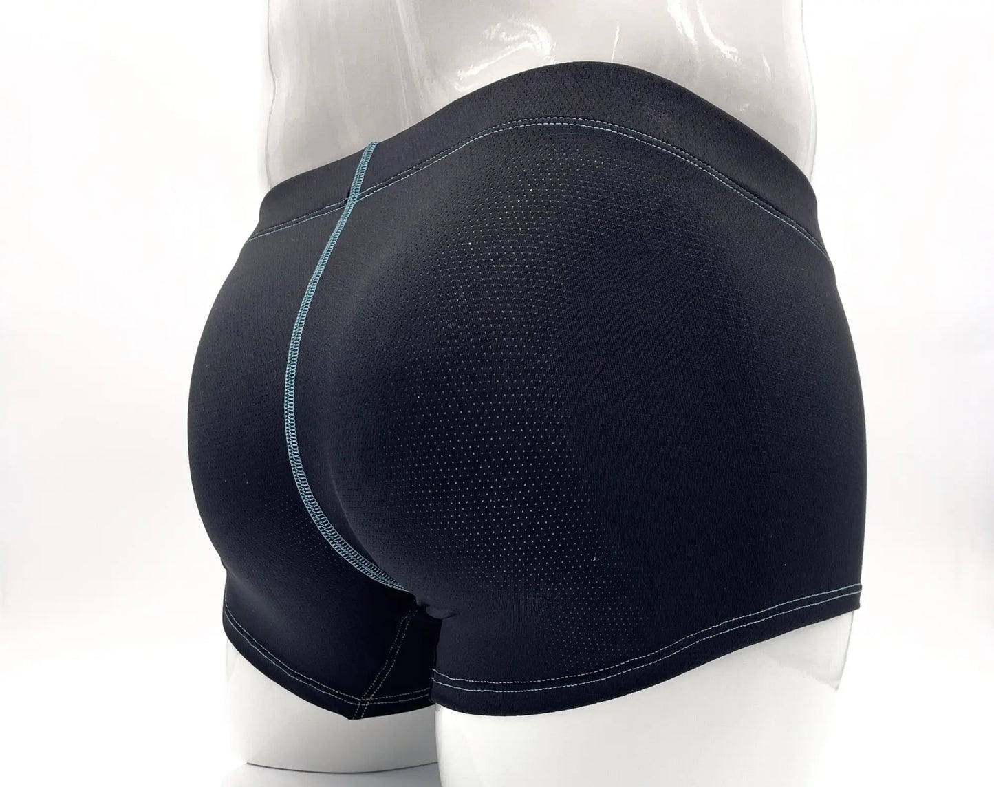 Black mesh stitch big boy pouch boxer brief blue with contrasting light blue and white stitching on waistband and legs