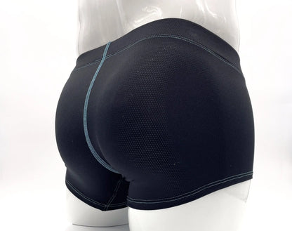 Black mesh stitch big boy pouch boxer brief blue with contrasting light blue and white stitching on waistband and legs