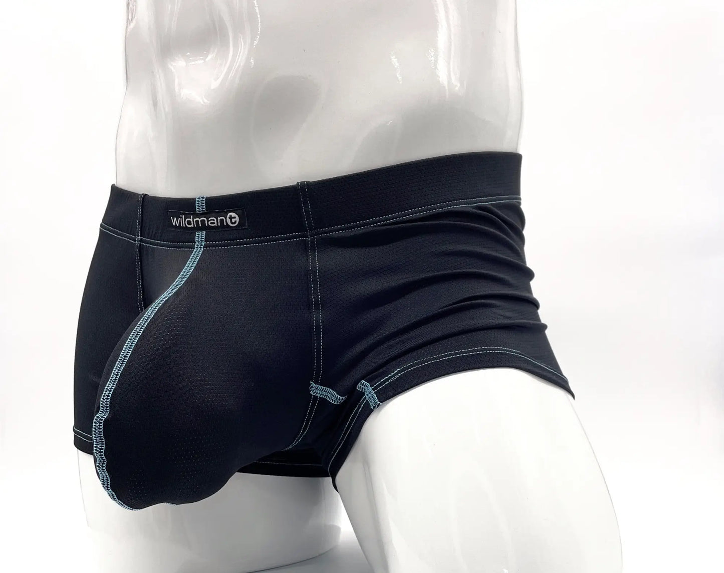 Black wildman stitch big boy pouch boxer brief blue with light blue stitching and snug form-fitting design