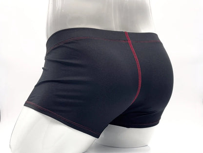 Black stitch big boy pouch boxer brief with red stitching and textured fabric for comfortable athletic wear