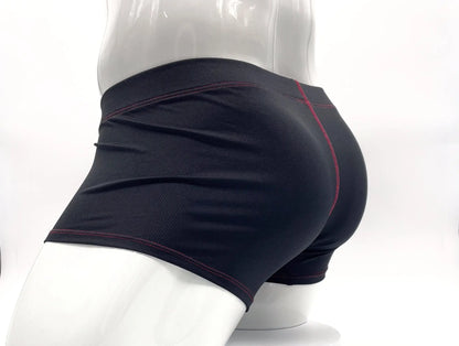 Black stitch big boy pouch boxer brief with subtle red stitching along seams for athletic wear