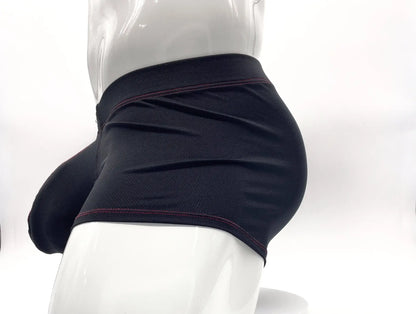 Black stitch big boy pouch boxer brief with snug fit and contrasting red stitching on the waistband