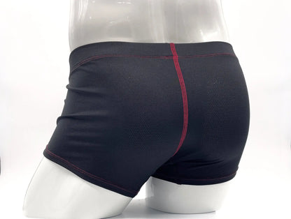 Stitch big boy pouch boxer brief in black with subtle mesh texture and red stitching along the center seam