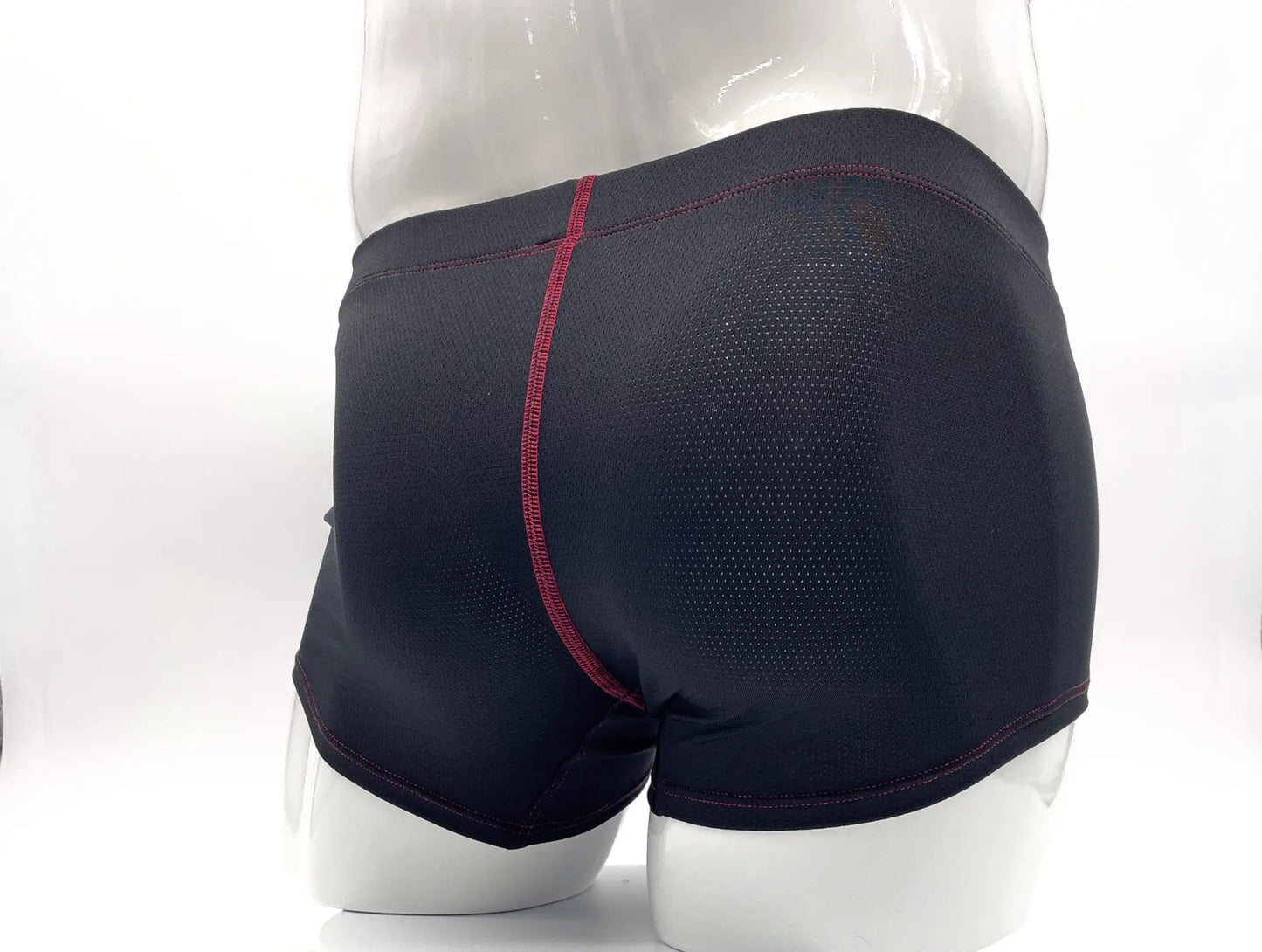 Stitch big boy pouch boxer brief red in black with subtle mesh texture and contrasting red side seam stitching