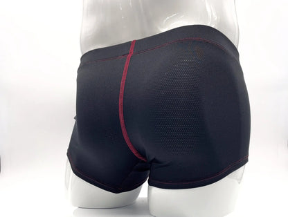 Stitch big boy pouch boxer brief red in black with subtle mesh texture and contrasting red side seam stitching