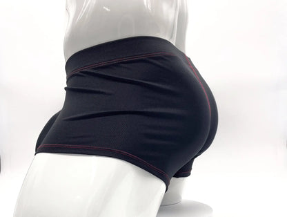 Stitch big boy pouch boxer brief in black with subtle red stitching along the hem and waistband