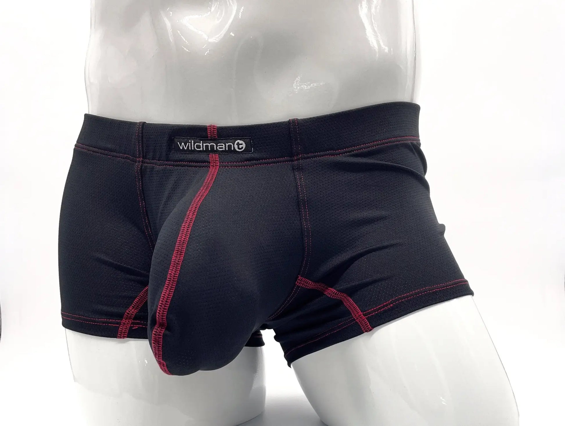 Stitch big boy pouch boxer brief in black with red stitching and wildman brand label on the waistband