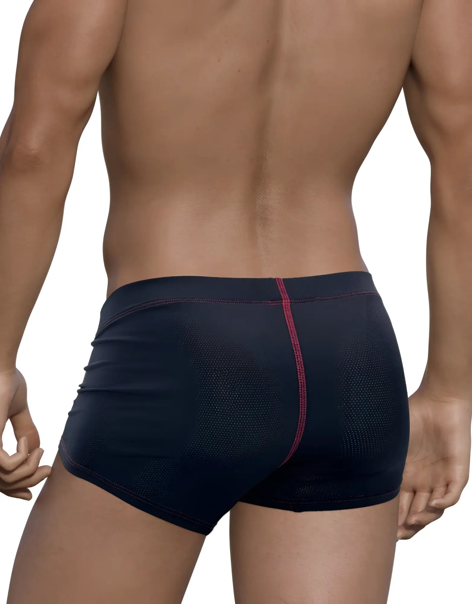 Stitch big boy pouch boxer brief in black mesh with a subtle pink seam down the center for comfortable support