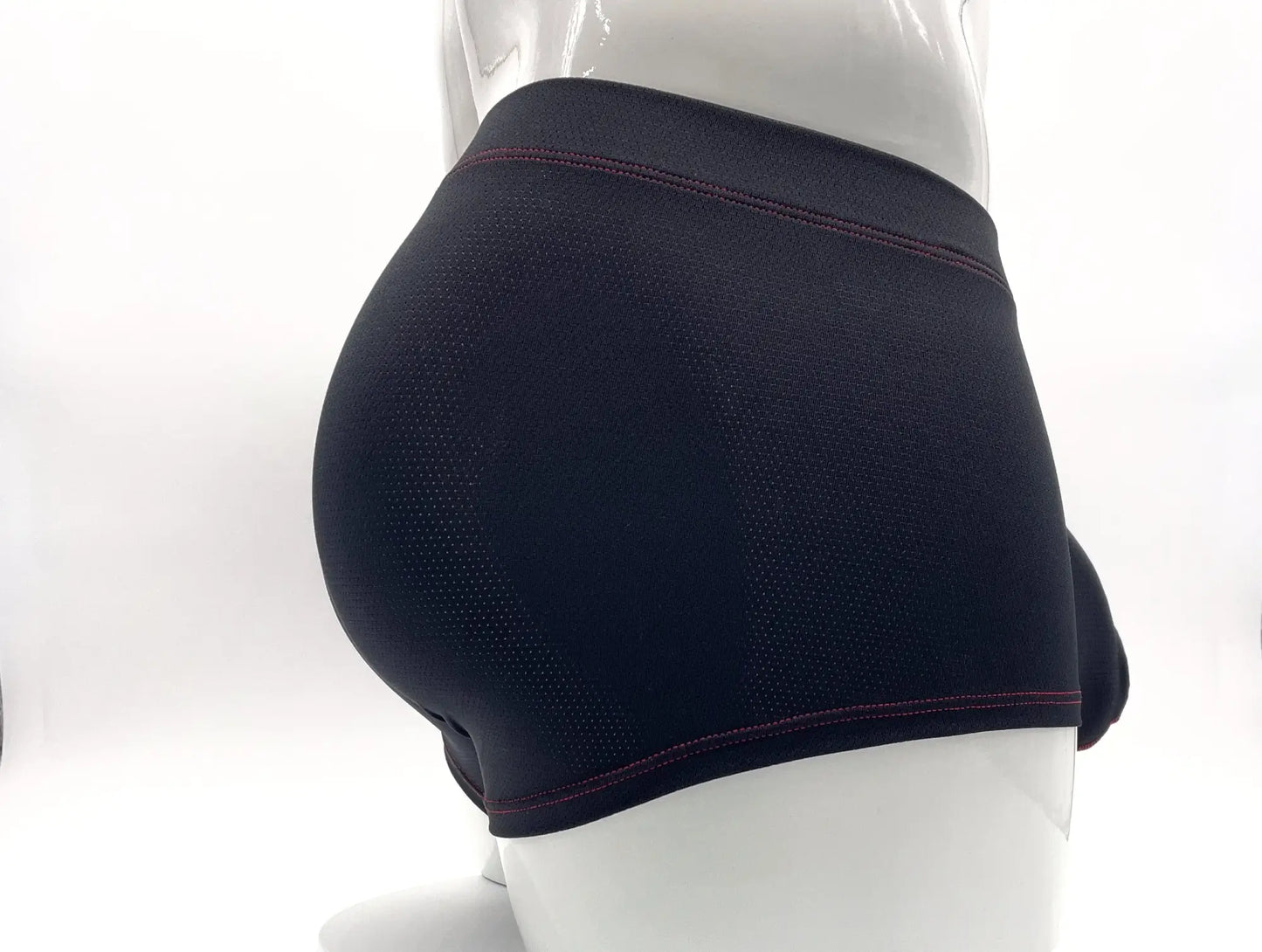 Stitch big boy pouch boxer brief in black mesh with subtle red stitching along waistband and leg openings