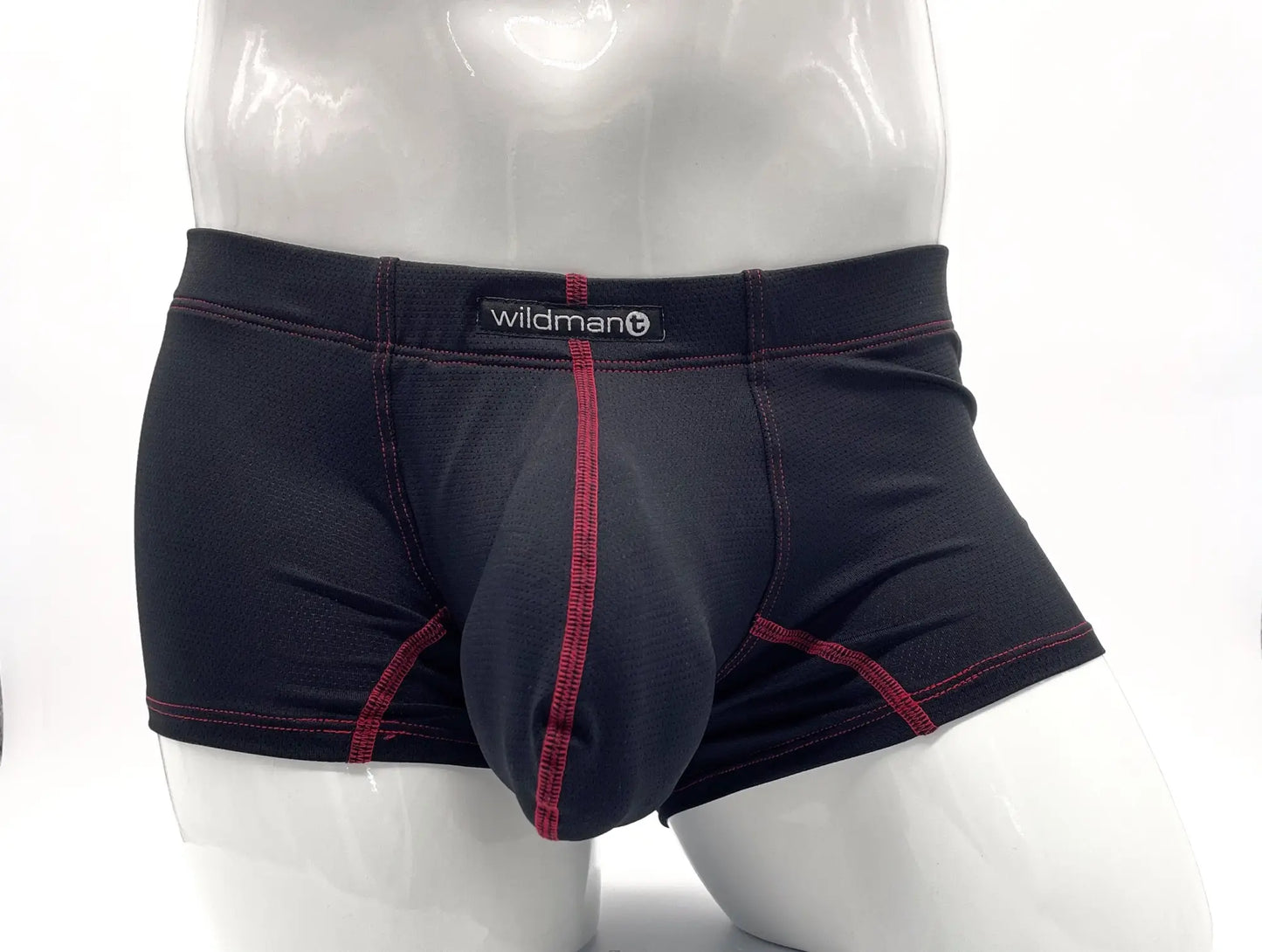 Stitch big boy pouch boxer brief red by black wildman features black fabric with red stitching along seams and waistband