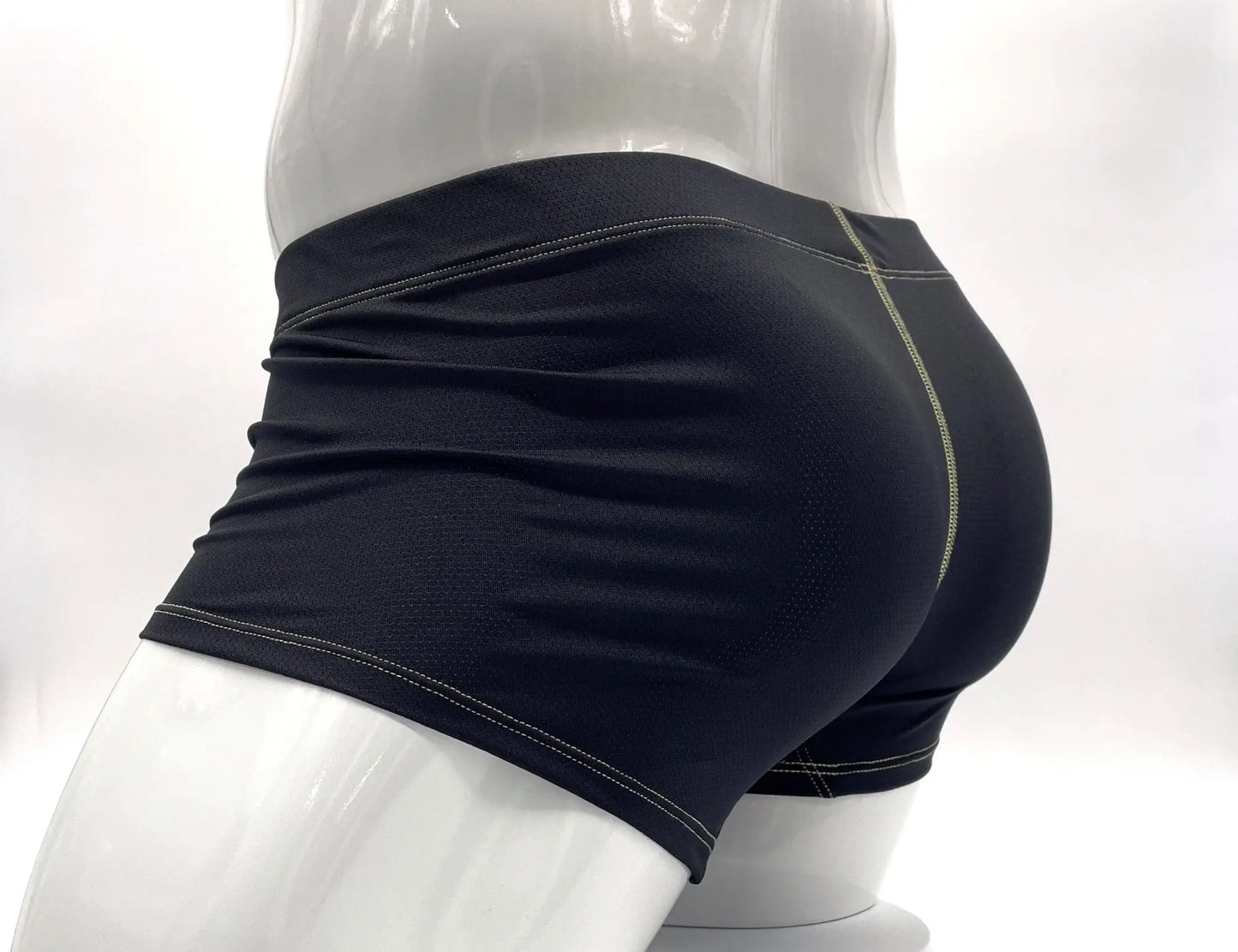 Stitch big boy pouch boxer brief yellow black shorts with contrasting light green stitching on waistband and leg seams