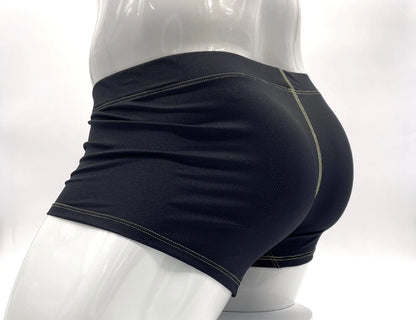 Stitch big boy pouch boxer brief yellow black shorts with contrasting light green stitching on waistband and leg seams