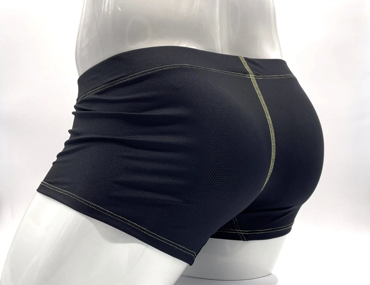 Stitch big boy pouch boxer brief yellow black athletic shorts with mesh texture and light green side seam stitching