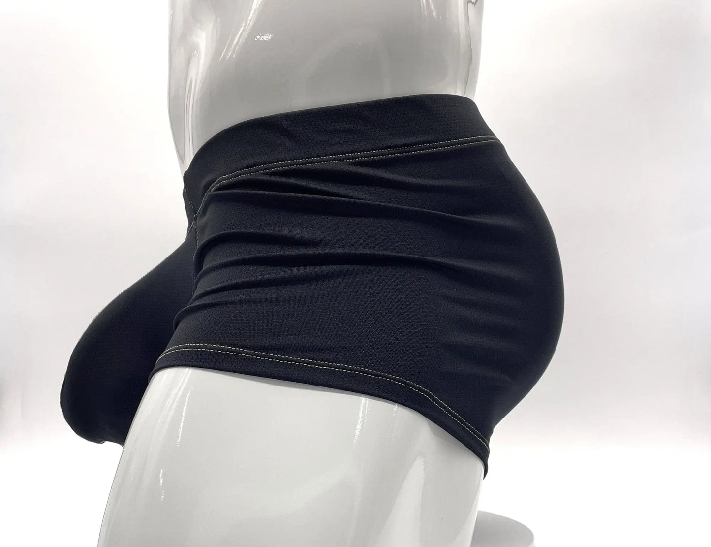 Black stitch big boy pouch boxer brief with white stitching along waistband and leg openings in yellow style