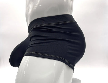 Black stitch big boy pouch boxer brief with white stitching along waistband and leg openings in yellow style