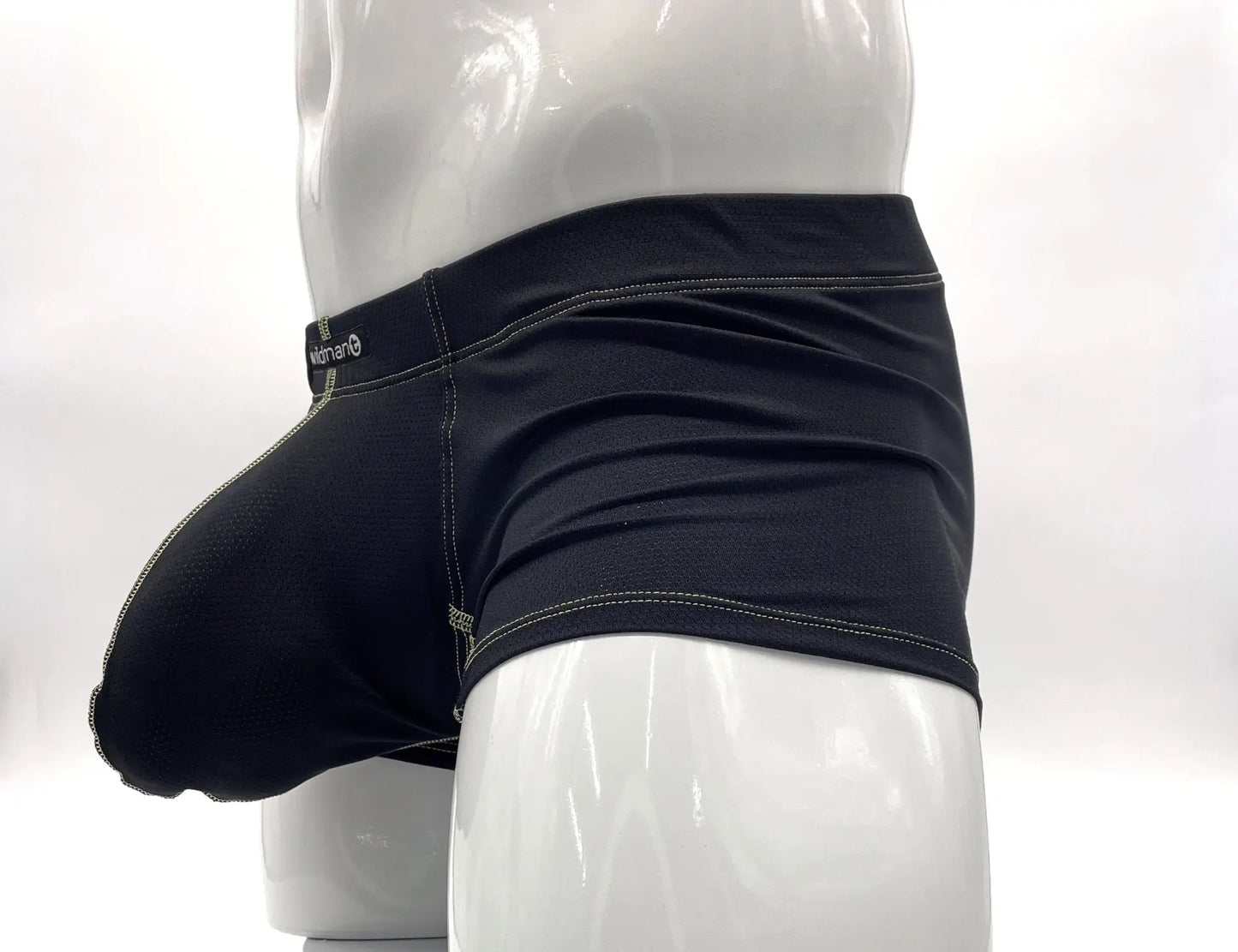 Yellow stitch big boy pouch boxer brief with snug fit and contrasting white stitching along the seams