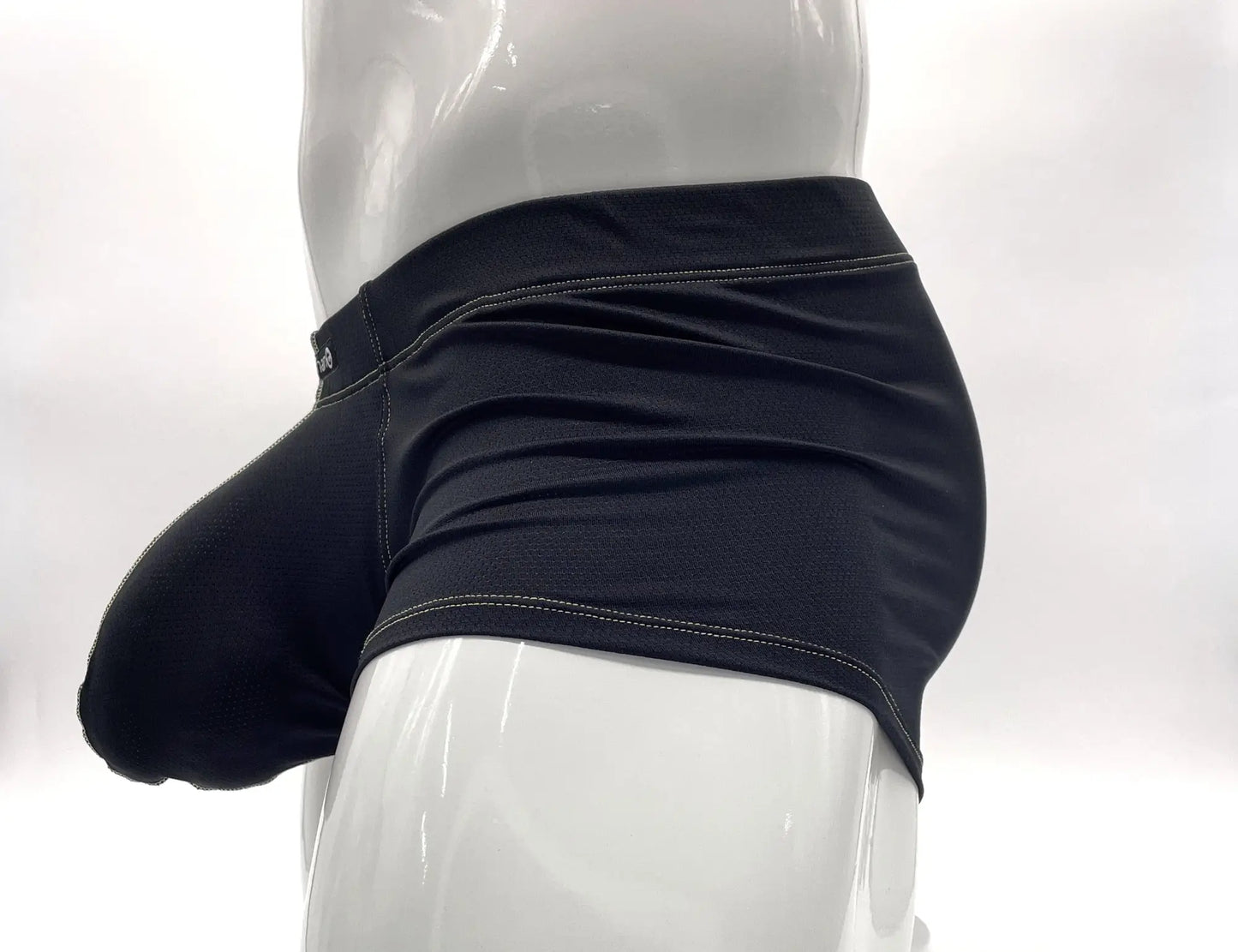 Black stitch big boy pouch boxer brief in yellow with snug fit and white contrast stitching along the waistband