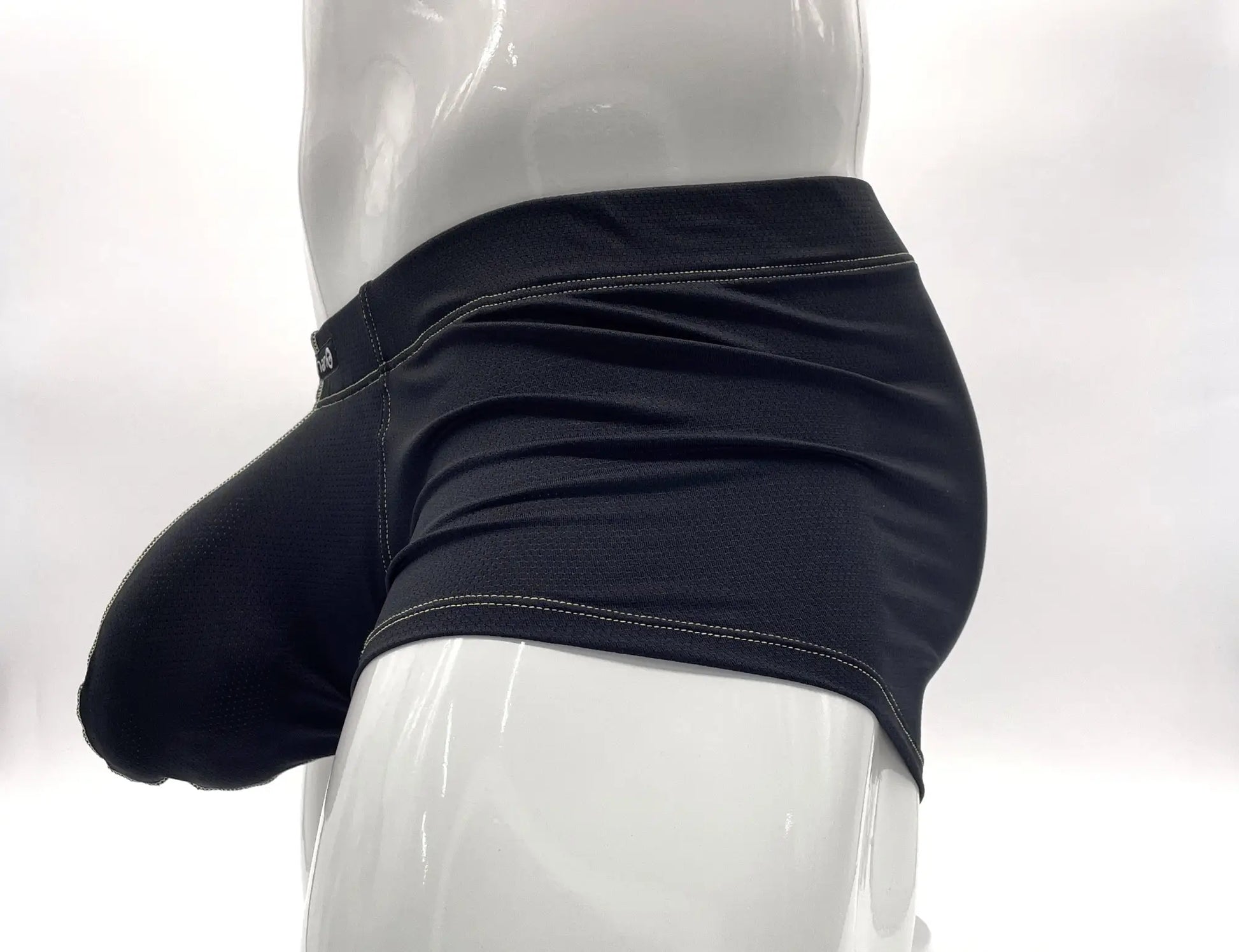 Black stitch big boy pouch boxer brief in yellow with snug fit and white contrast stitching along the waistband