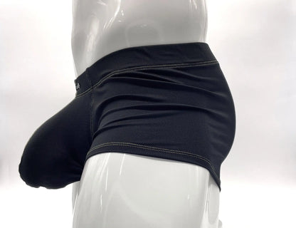Black stitch big boy pouch boxer brief in yellow with snug fit and white contrast stitching along the waistband