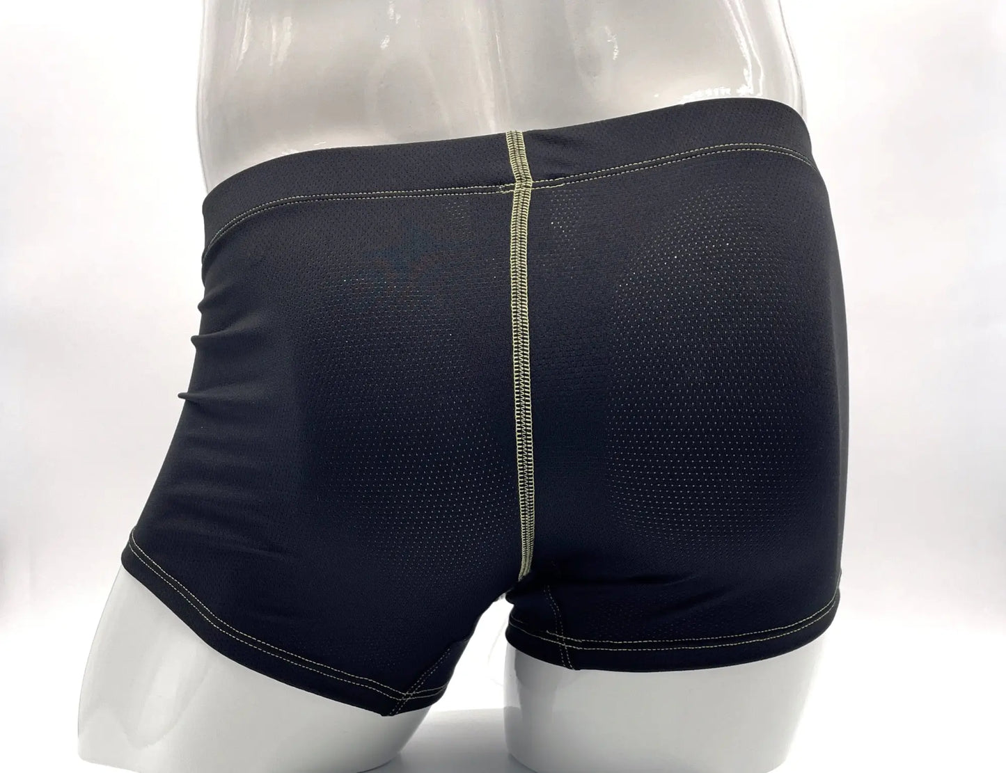 Stitch big boy pouch boxer brief yellow black mesh athletic briefs with light green stitching on center seam and waistband