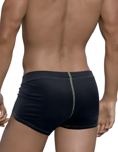 Stitch big boy pouch boxer brief yellow in black mesh with contrasting light green stitching along the seams