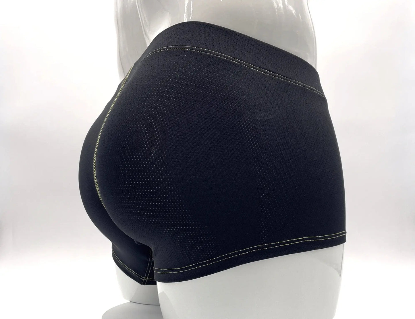 Stitch big boy pouch boxer brief yellow in black mesh with white stitching along the seams