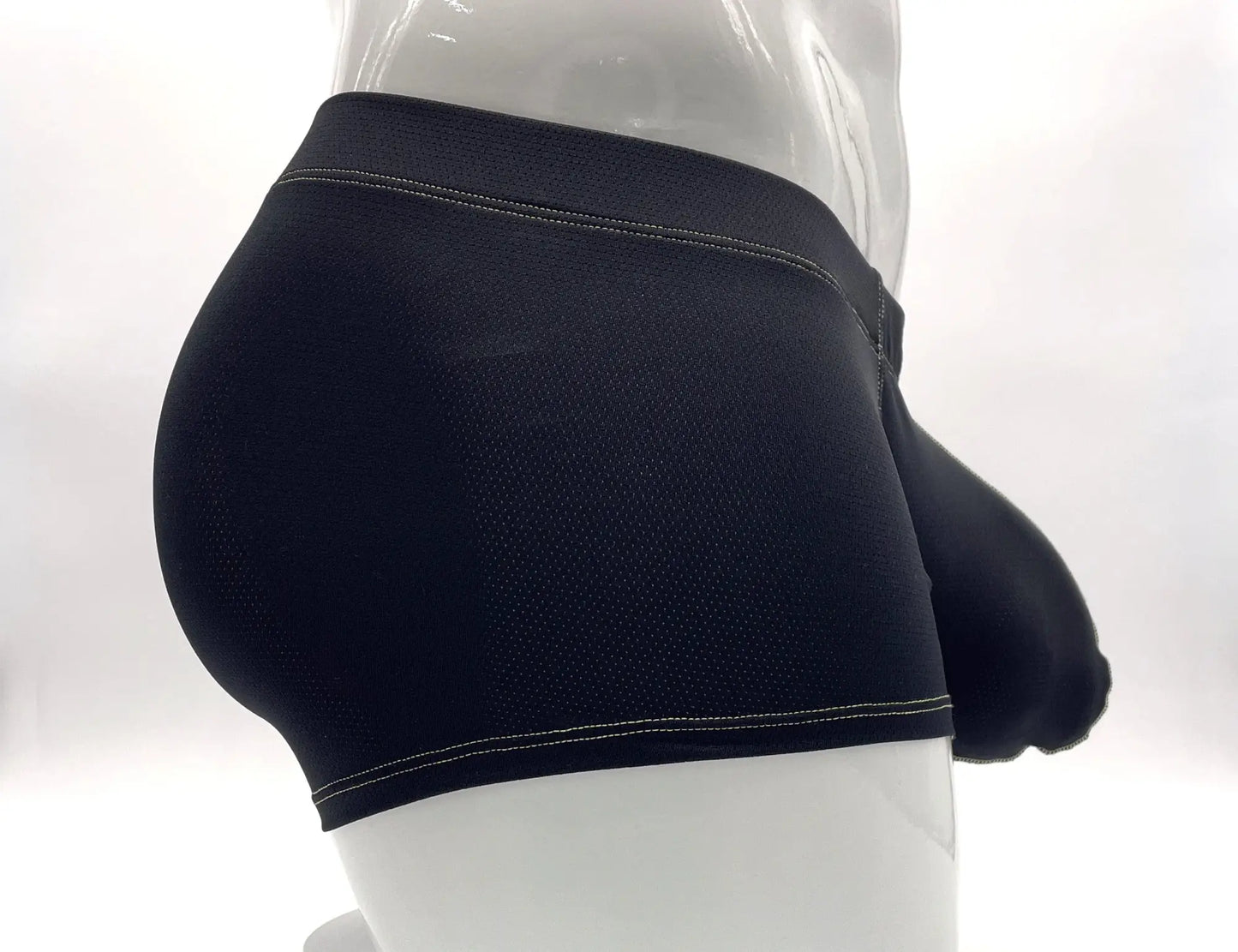 Stitch big boy pouch boxer brief in yellow featuring black mesh briefs with white stitching on waistband and leg openings