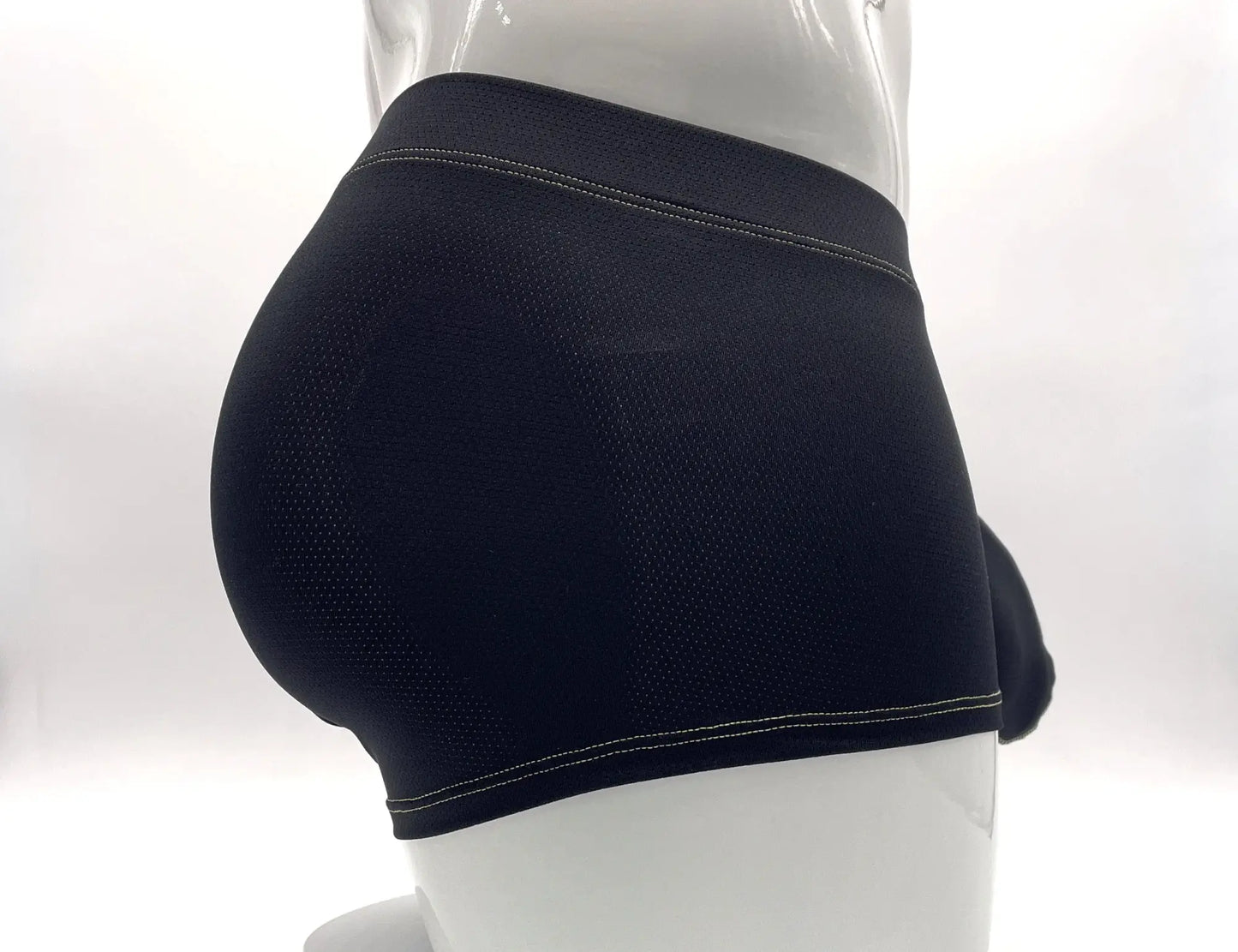 Stitch big boy pouch boxer brief in yellow featuring black mesh briefs with white stitching on waistband and leg openings
