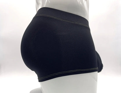 Stitch big boy pouch boxer brief in yellow featuring black mesh briefs with white stitching on waistband and leg openings